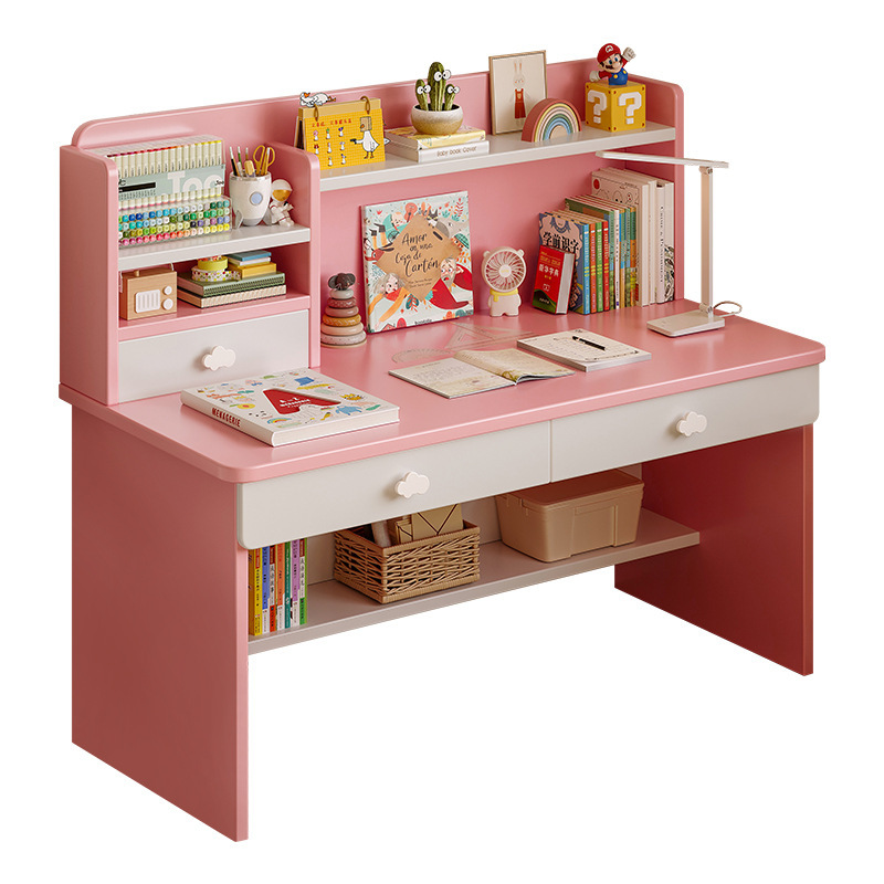 Wooden children's desk bookshelf integrated desk study table primary school student home bedroom writing table and chair set girl