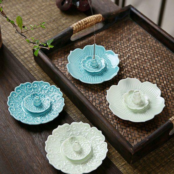 莲花线香香插家用香炉室内熏香檀香炉陶瓷插香盘香座创意香托摆件,淘宝优惠券,粉丝福利购,淘宝优惠卷