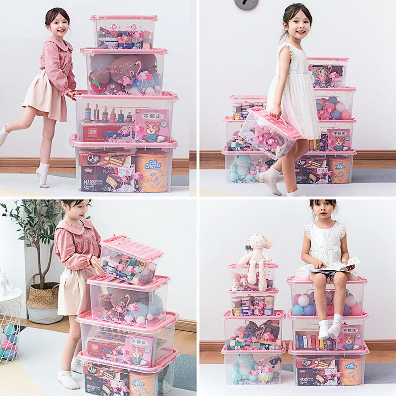 jeko儿童房收纳箱塑料整理箱玩具盒储蓄有盖透明衣服周转箱书箱子 - 图3