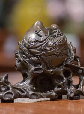 铜韵堂 铜制福禄寿星摆件 寿桃仙翁 办公室客厅书房摆设 家居饰品