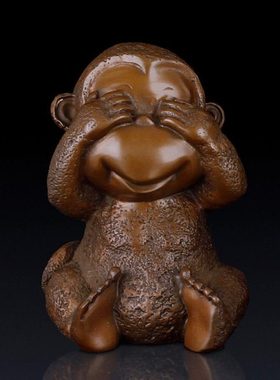 紫铜四不猴工艺品铜四不猴家居客厅摆件办公室生肖猴装饰品猴子