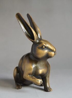 纯铜招财十二生肖玉兔子装饰摆件办公室桌面客厅博物架吉祥工艺品