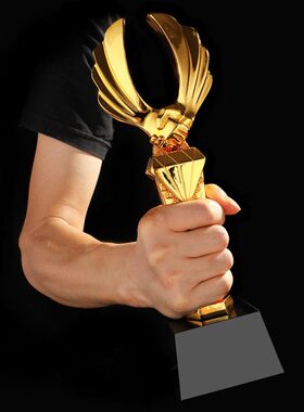 合作共赢奖杯定制翅膀晚会颁奖商务礼品定做握手制作季度优秀员工