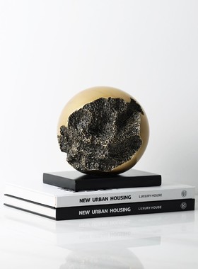 现代简约古铜色几何球s摆件书镇样板房售楼处书房客厅软装饰品