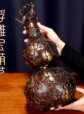 铜葫芦摆件客厅空心装朱砂纯黄铜开口家居室内办公室送礼工艺品