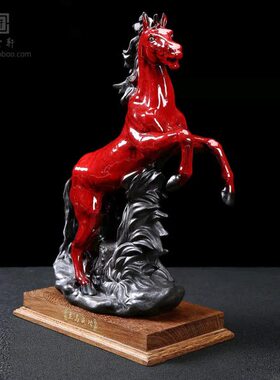 陶瓷红色马立马马到成功喜庆中国红家居店面送礼礼品装饰招财摆件