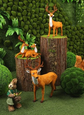 森系婚礼道具梅花鹿m摆件木桩松鼠田园美陈超市商场店铺橱窗装饰