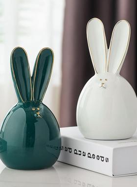 陶瓷兔子摆件轻奢高档客厅展示柜家居电视柜餐边柜创意酒柜装饰品