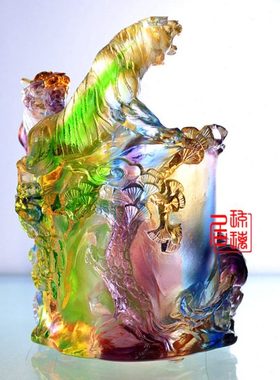 老虎摆件古法琉璃笔筒虎工艺品客厅书桌高档礼物送领导老师创意礼