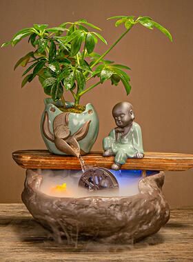 中式流水摆件招财水车家居办公室桌面小型鱼缸装饰开业乔迁礼物