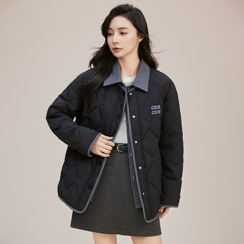 鸭鸭轻薄羽绒服女官方2025年冬季新款宽松大码时尚撞色高级感外套