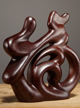 黑檀木雕福字摆件家居玄关装饰工艺品福气临门客厅酒柜电视柜摆件