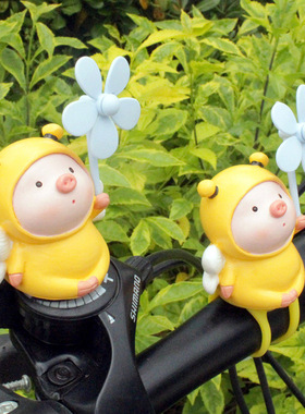 创意可爱小猪风车竹蜻蜓恐龙蜜蜂电瓶车自行车载电动摩托装饰送礼