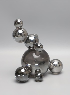 现代简约水晶烟灰色假山摆件w样板房售楼部卧室餐厅书房桌面饰品