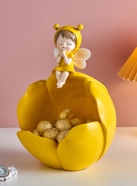 卡通可爱花仙子玄关入户钥匙x收纳摆件创意现代客厅托盘家居装饰