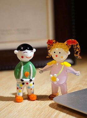 男女孩手工玻璃小摆件琉璃办公室电脑书柜桌面装饰工艺品公仔