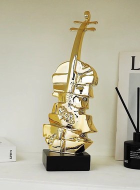 创意小提琴装饰品轻奢工艺品家居酒柜办公室桌面高级感摆件