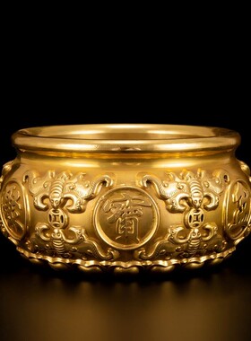 聚宝盆纯铜招财家用实心聚宝盆五福铜盆聚客厅办公室开业礼品大号