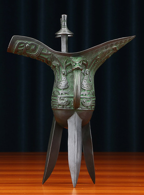 纯铜爵杯摆件仿古青铜器纯铜凤爵杯酒杯收藏家居办公室装饰品礼品