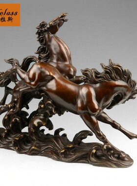 班德拉斯纯黄铜创意马到成功双马铜马摆件客厅办公装饰工艺品摆件