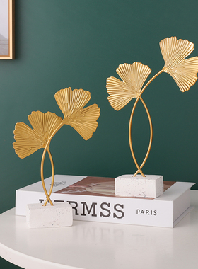 现代轻奢客d厅酒柜电视柜创意家居玄关银杏叶新房子装饰工艺品摆