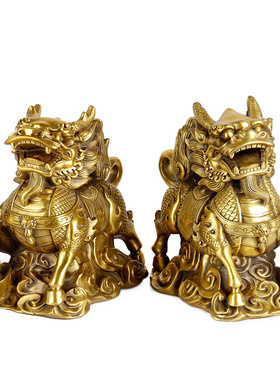 纯铜麒麟摆件铜麒麟一对火麒麟工艺品客厅铜麒麟摆件家居饰品礼品