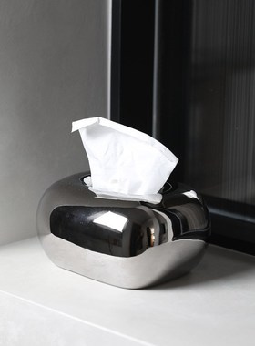 现代客厅茶几餐桌装饰品轻奢餐巾B抽纸盒北欧陶瓷奶油风纸巾盒摆