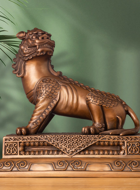 紫铜九华山谛听摆件地藏王菩萨坐骑纯铜善听家居客厅办公室装饰品