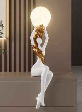 轻奢玄关人物艺术摆件o高级感雕塑客厅电视柜旁氛围灯工艺品软装