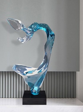 简约家居抽象摆件透明树脂雕塑酒A店大堂客厅样板间玄关装饰工艺