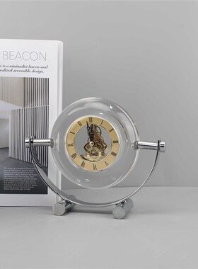 欧式轻奢水晶机械钟表创意摆件客B厅卧室玄关桌面样板房家居装饰