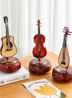 复古怀旧八音盒摆件吉他小提琴乐器模型小摆设Q音乐盒桌面家居装