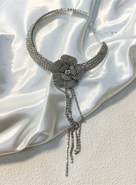 重工满钻花朵流苏项圈女轻奢x高级感项链颈链新娘婚礼礼服晚宴配
