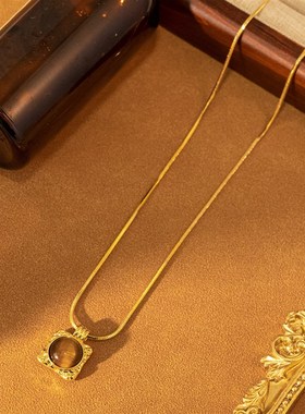 美拉德系列18ks金项链天然虎眼石复古风焦糖色轻奢毛衣链