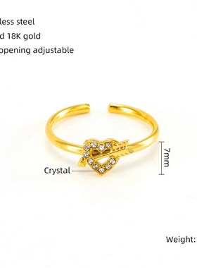 跨境新款不锈钢h镶锆石开口戒指女欧美百搭设计感轻奢钛钢指环