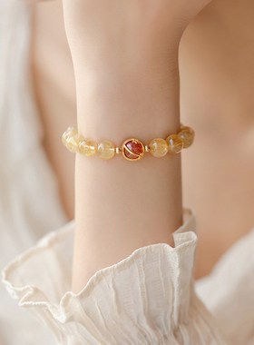 招财一夜暴富黄水晶天然水v晶金发晶手链女生手串礼物转运珠饰品