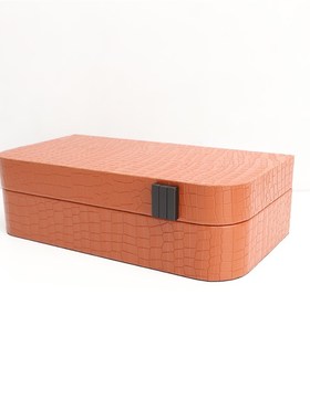 现代简约几何木h质皮革收纳盒摆件样板房卧室书房衣帽间家居装饰