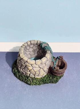 石头井屋檐轱辘打水中式古代迷你建筑模型微景观花盆多肉沙盘装饰