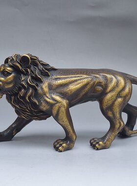 商务礼品纯铜狮子摆件全铜招财雄狮办公室桌面客厅工艺装饰品摆件