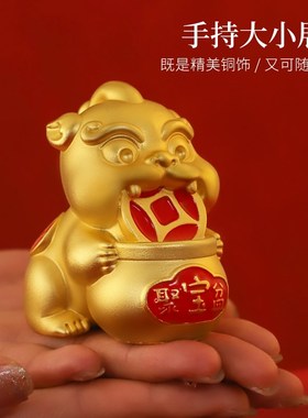 黄铜招财貔貅摆件旺财铜聚宝盆貔貅家居客厅办公桌面摆设开业礼品