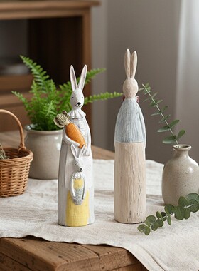复古做旧木雕 树脂摆件家居礼品工艺品 创意情侣兔摆件 新品E20