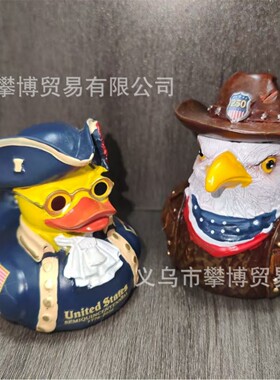 跨境新款鸭子系列树脂装饰品小雕像居家树脂摆件usa250周年纪念鸭