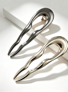跨境简约盘发器U型发簪麻花双插簪子古风百搭丸子头侧边发梳