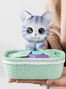 可爱小猫入户玄关钥匙q前台糖果收纳摆件家居客厅装饰品卡通存钱