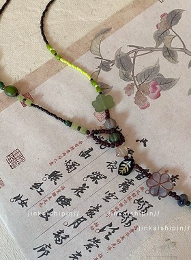 森系手工串珠树叶花朵项链女新中B式小众复古民族风气质锁骨链颈