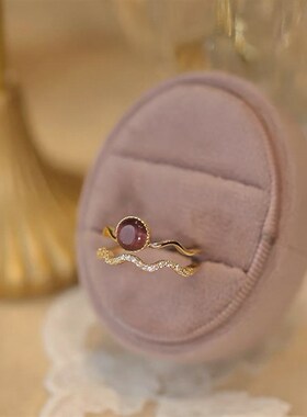 法式复古双层锆石珍珠猫眼石戒指女小众个性简约百搭X气质指环戒