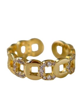 欧美时尚微镶锆石镂空戒指女小众高级G轻奢精致百搭设计感开口指