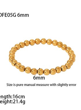 跨境欧美INS时间简约不锈钢v手链炉内18K金珠子弹性手链不掉色饰