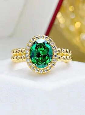 辉之翼珠宝 2023新款S925z银时尚百搭仿真祖母绿切割2克拉钻戒指