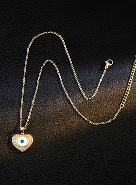 欧美跨境小恶魔月亮项链 不锈钢满钻五角星锁Q骨链小众手掌项链女